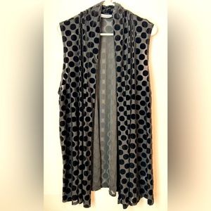 Susan Graver Black Sheer Sleeveless Coverup w Large Velvet Polka Dots